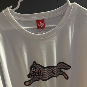 Icecream White and Red Short Sleeve Tee with Playful Cat Graphic